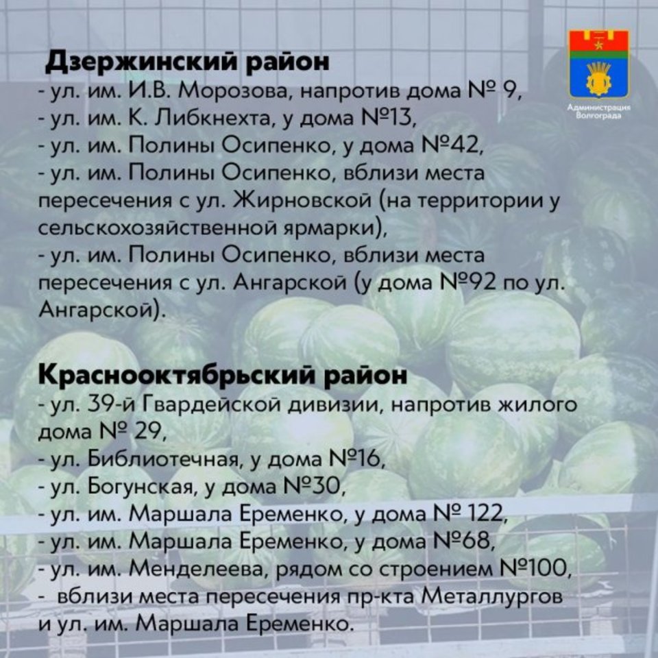 В Волгограде открыли 61 точку для торговли арбузами и дынями